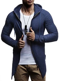 Herren Sweatjacke mit Kapuze Slim Fit Baumwolle-Anteil Modernes Hoodie-Cardigan Langarm Männer Schwarze Freizeit-Kapuzen-Jacke für Winter Sommer LN8149 Blau Medium