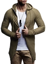 Herren Sweatjacke mit Kapuze Slim Fit Baumwolle-Anteil Modernes Hoodie-Cardigan Langarm Männer Schwarze Freizeit-Kapuzen-Jacke für Winter Sommer LN8149 Khaki Small