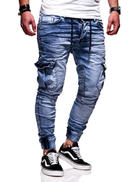 Herren Biker Jogger-Jeans Hose RJ-3207 (Hellblau, W32/L32)