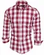 Amaci&Sons Herren Kariertes Slim-Fit Trachtenhemd Bügelleicht Oktoberfest Karo Hemd 5005 Bordeaux M
