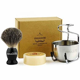 Rasierset Herren Geschenk Set Rasierpinsel Dachshaar mit Rasierschale und Pinselhalte Klassische Nassrasur 100g Rasierseife aus Schafmilch