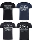 MUSTANG Herren T-Shirt 4er Pack Frontprint O-Neck Rundhalsausschnitt Kurzarm Regular Tee Shirt (P10) Schwarz/Weiß/Grau/Blau/Grün