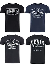 Herren T-Shirt 4er Pack Frontprint O-Neck Rundhalsausschnitt Kurzarm Regular Tee Shirt 100% Baumwolle Schwarz Weiß Grau Blau Grün, Größe:M, Farbe:Farbmix (P5)