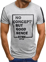 OZONEE Herren T-Shirt Kurzarm Aufdruck Motiv Print Grau