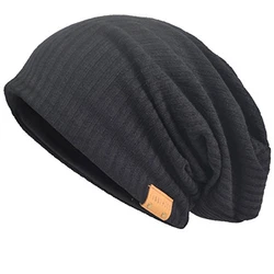 VECRY Herren Mütze Strickmützen Slouch Beanie Cap Schwarz (011s)