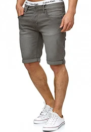 Indicode Herren Caden Jeans Shorts mit 5 Taschen aus 98% Baumwolle Kurze Denim Stretch Hose Used Look Washed Destroyed Regular Fit Men Short Pants Freizeithose f. Männer DK Grey M