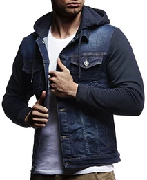 Herren Sweat-Jacke Denim Vintage Jeans-Jacke für Männer mit Kapuze Slim-Fit Langarm Freizeit Hoodie verwaschen Casual LN5615 Blau Medium