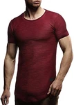 Leif Nelson Herren Sommer T-Shirt Rundhals-Ausschnitt Slim Fit Crew Neck Hoodie-Sweatshirt LN6324 Bordeaux (LN6324)