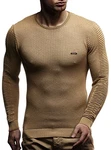 Leif Nelson Herren Strick-Pullover Rundhals Slim Fit LN1545 Dunkel Beige (LN1545)