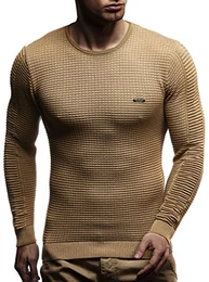 Herren dünner Strick-Pullover Rundhals-Ausschnitt Slim Fit Winter Sommer Moderner Männer Winterpullover Wollpullover Langarm Crew Neck Feinstrick LN1545 Dunkel Beige Medium