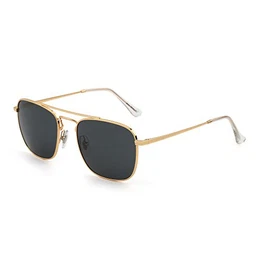Retro Platz Flieger Sonnenbrille Premium Glas Linse Flach Metall Gläser Damen Herren(Gold/Grau)