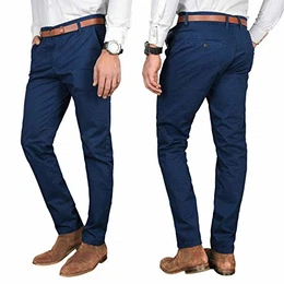 A. Salvarini Herren Designer Business Chino Hose Chinohose Regular Fit AS-095 [AS-095 - Dunkelblau - W32 L32]