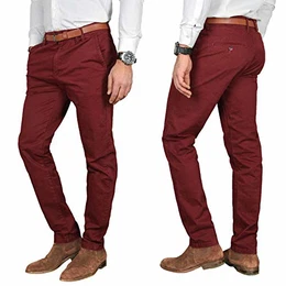A. Salvarini Herren Designer Business Chino Hose Chinohose Regular Fit AS-095 [AS-095 - Bordeaux - W32 L34]