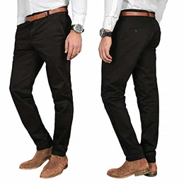 A. Salvarini Herren Designer Business Chino Hose Chinohose Regular Fit AS-095 [AS-095 - Schwarz - W32 L32]