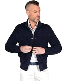 Bomberjacke Lederjacke Herren Blau Echtleder Biker Leder Ziegenleder Jacke Motorrad Alex Bottoni 50/blau