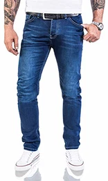 Designer Herren Jeans Hose Stretch Jeanshose Basic Slim Fit [RC-2115 - Blue Denim - W32 L32]