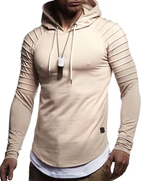 Herren Kapuzenpullover Slim Fit Baumwolle-Anteil Moderner weißer Herren Hoodie-Sweatshirt-Pulli Langarm Herren schwarzer Pullover-Shirt mit Kapuze LN8155 Beige Medium