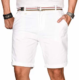 A. Salvarini Herren Bermuda Shorts Kurze Sommer Hose inkl. Gürtel AS-096 [AS-096-Weiss-W36]