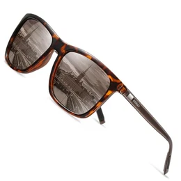 AKRAY Rechteckig Sonnenbrille Herren Polarisiert Fahrerbrille UV400 Schutz CAT 3 für Outdoor Sport A387 (Gestell: Tortoise Gläserfarbe: Braun)