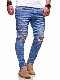 MT Styles Herren Jeans Destroyed Jeanshose Knie Löcher Ripped Hellblau JN-3643 [Hellblau, W31/L32]
