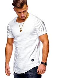 MT Styles Herren Oversize T-Shirt Biker Sweatshirt MT-7101 (Weiß, M)