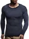 Leif Nelson Herren dünner Strick-Pullover Rundhals-Ausschnitt Slim Fit Winter Sommer Moderner Männer Winterpullover Wollpullover Langarm Crew Neck Feinstrick LN1765 Dunkel Blau Medium
