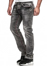 Herren Jeans Hose Washed Straight Cut Regular Stretch Dark Grey/Blue W29-W38 5056 Dunkelgrau W29 L32