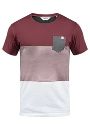 !Solid Malte Herren T-Shirt Kurzarm Shirt Mit Streifen Und Rundhals, Größe:M, Farbe:Wine Red (0985)