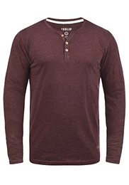 SDVolko Herren Longsleeve Langarmshirt Shirt mit Grandad-Ausschnitt Baumwollmischung Regular fit, Größe:L, Farbe:Wine Red Melange (8985)