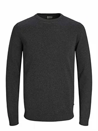 Dünner Langarm Strickpullover Rundhals Basic Sweater Shirt Jumper JJEBASIC, Farben:Dunkelgrau,Größe Pullover:M