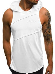 Herren Tank Top Tanktop Kapuze Tankshirt Ärmellos Bodybuilding Shirt Unterhemd T-Shirt Tshirt Tee Muskelshirt Achselshirt Trägershirt Ärmellose Training MAD/2538 WEIß M