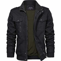 Frühling Winter Herren Baumwoll Stehkragen Winddichte Jacke Multi-Taschen Militärische Taktische Jacke Schwarz, M