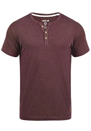 !Solid Volker Herren T-Shirt Kurzarm Shirt Mit Grandad-Ausschnitt, Größe:M, Farbe:Wine Red Melange (8985)