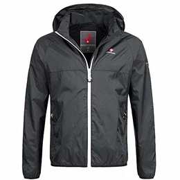 3O1 Rigi Herren Regen Jacke Weißer Zipper Schwarz Gr M