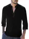 Gemijacka Herren Leinenhemd Henley Freizeithemd 3/4 Ärmellänge & Kurzarm Regular Fit Kragenloses Shirt,schwarz,M