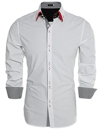 Herren Hemden Langarmhemd Regular Fit Bügelleicht Bussiness Freitizeit Party Hochzeit, Weiss(Rot im Kragen), M