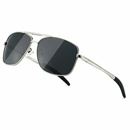 Polarisierte Sonnenbrille der Männer Durable Metallrahmen für Angeln Fahren Reisen (Silber Rahmen / Grau Lens) Metallrahmen -SGT925 YKHUK