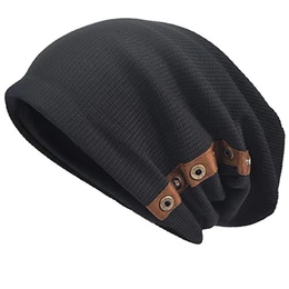 Herren Baumwolle Mütze Strickmützen Slouch Beanie Schädel Cap Winter Sommer Hüte (020-Schwarz)