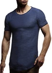 Leif Nelson Herren Sommer T-Shirt Rundhals-Ausschnitt Slim Fit Crew Neck Hoodie-Sweatshirt LN6324 Dunkel Blau (LN6324)