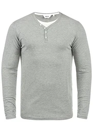 !Solid Doriano Herren Longsleeve Langarmshirt Shirt Mit Grandad-Ausschnitt, Größe:M, Farbe:Light Grey Melange (8242)