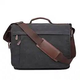 Vintage Groß Umhängetasche Schultertasche 17 Zoll Laptoptasche Canvas Messenger Bag Damen Herren (Schwarz)
