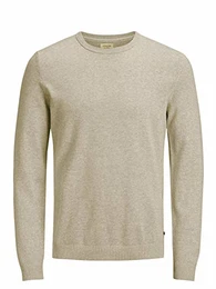 Herren JJEBASIC Knit Crew Neck NOOS 12137190, Oatmeal/Twisted, L