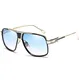 SHEEN KELLY Oversized Super Große Sonnenbrille Damen Großen Brille Square Piloten Retro Metall Rahmen für Herren Sonnenbrille Spiegel BRILLE Blau