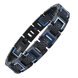 Herren Armband Edelstahl Armbänder für Männer Größe einstellbar 20 - 22 cm, Rennlegende-Serie, Blau Schwarz