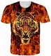 Goodstoworld Herren 3D Tiger T-Shirt Cooles Tiger Flame Grafik Sommer Bunte Kurzarm Rundhals Tshirt Print Tee T Shirt (M,Orange Tigerin)
