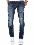 Amaci&Sons Herren Destroyed Slim Fit Denim Jeans Hose 7500 Dunkelblau