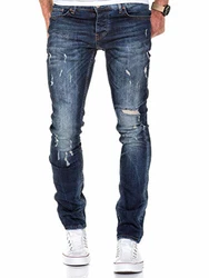 Amaci&Sons Herren Destroyed Slim Fit Denim Jeans Hose 7500 Dunkelblau