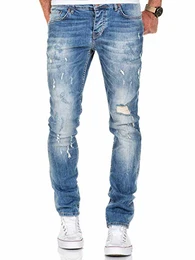 Herren Strech Destroyed Slim Fit Denim Jeans Hose 7500 Hellblau W32/L32