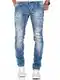 Amaci&Sons Herren Strech Destroyed Slim Fit Denim Jeans Hose 7500 Hellblau W32/L32