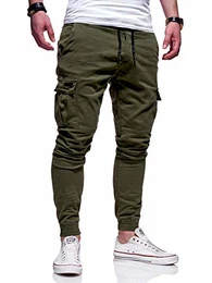 Herren Cargo Chinohose Jogger Hose JN-3839 [Khaki, W32]